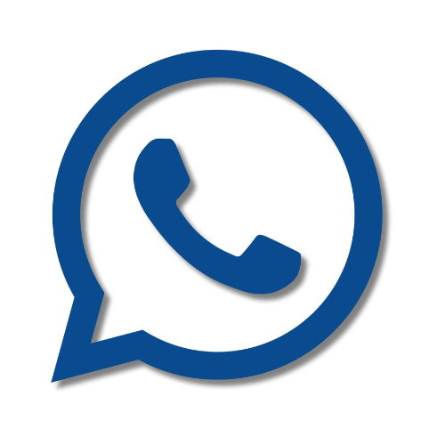 Blaues und weißes WhatsApp-Logo mit einem Telefonhörer innerhalb einer Sprechblase Kreis auf einem weißen Hintergrund.